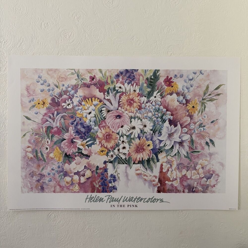 Helen Paul Watercolors In The Pink Art Print Poster 1990 24x36” Offset Litho